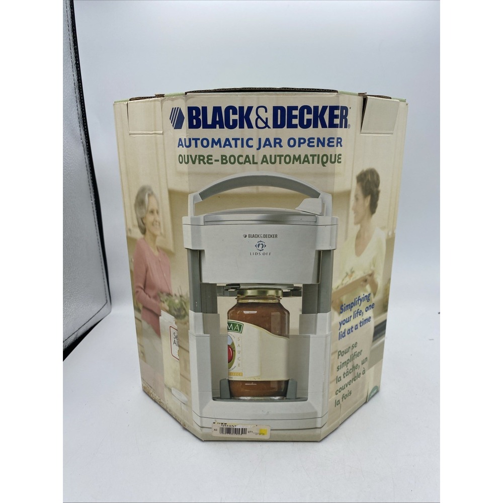 NEW Black & Decker Lids Off Jar Opener Black JW200 Automatic Electric White NOS